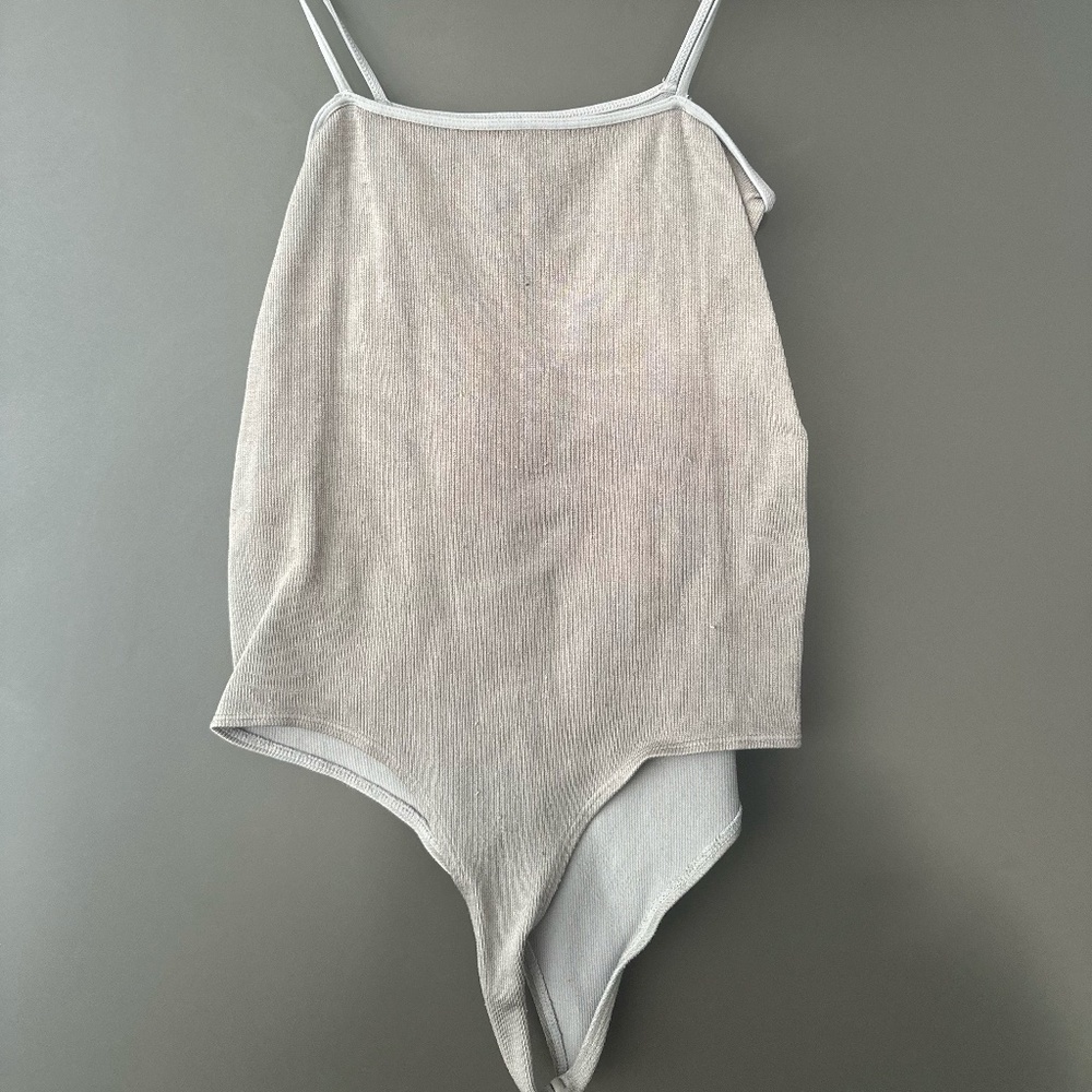 Grey Ribbed Square-Neck Bodysuit - Picture 5 of 5